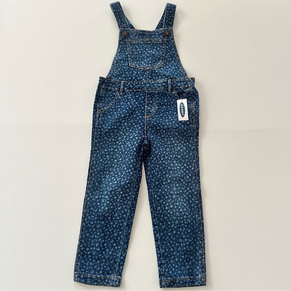 Old Navy 4T Toddler Girl Blue Floral Denim Overalls NWT